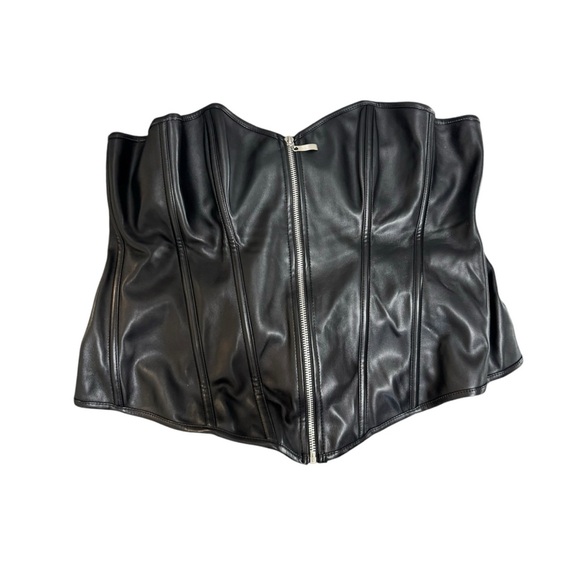 Faux Leather Corset Sexy Clubwear Bustier Hot Lingerie Zipper Front - Picture 3 of 10